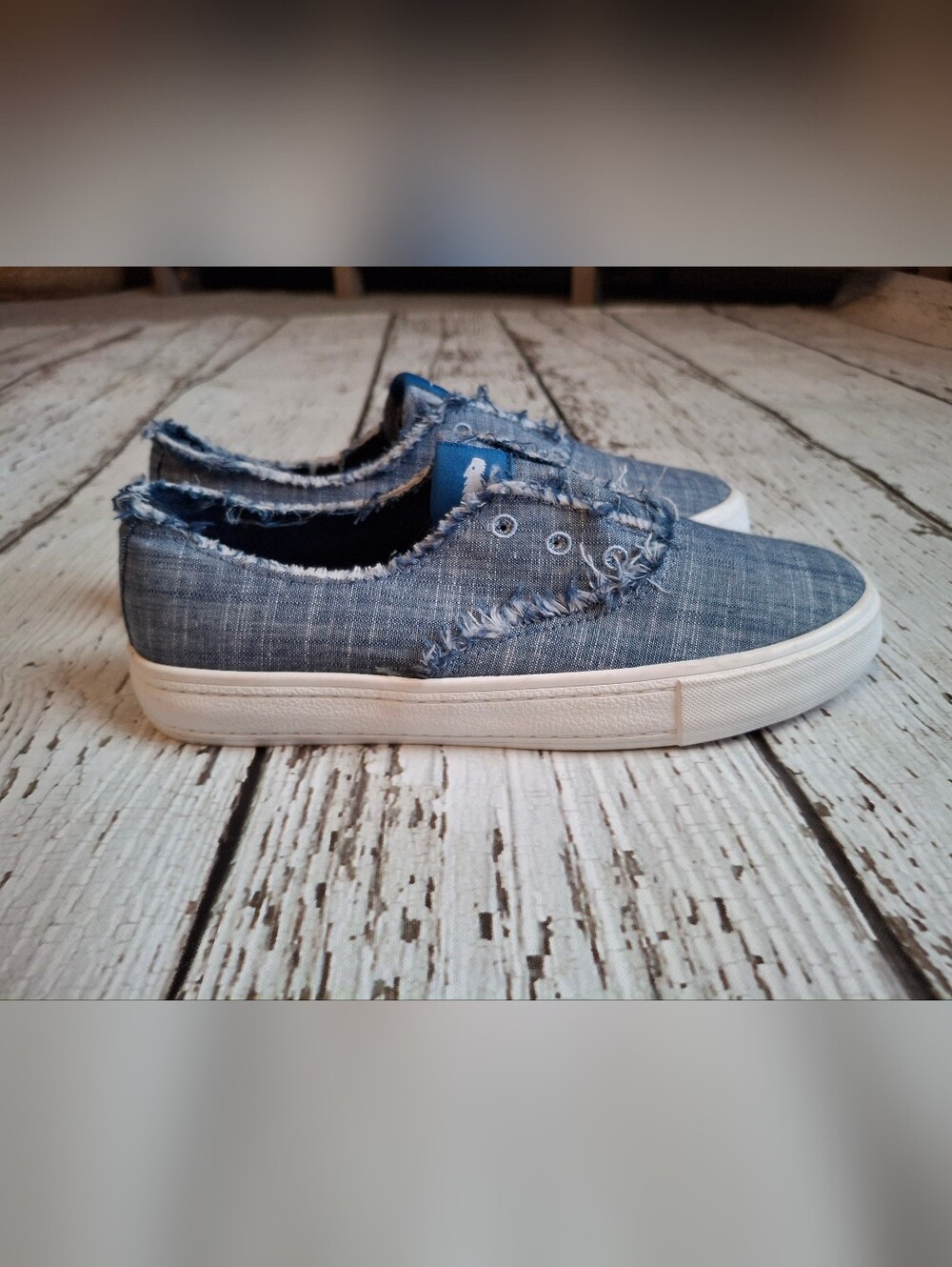 Rocket Dog Frayed Denim Slip-On Sneakers - Blue
